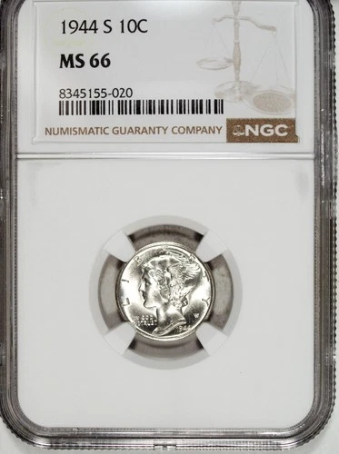 1944 S NGC MS 66 Mercury Silver Dime ☆☆ Great For Sets ☆☆ 020