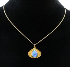 RAR! Modernist PERLI 585 Gold Anhänger mit Opal-Triplette an 333 Gold Kette