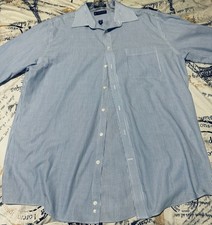 Stafford Essentials Dress Shirt 17 34/35 Blue Men  s Striped Regular Fit