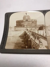Vintage Bridge & Castle of Saint Angelo Rome Italy Underwood Stereoview Card