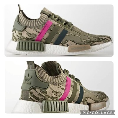 adidas NMD R1 Primeknit Green Glitch Camo St Major Womens sz US 6 FR 37 1/3