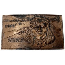 Geronimo Belt Buckle Native American St Louis Expo Shotgun Rifle Distressed
