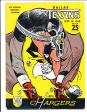 9/10 1960 Dallas Texans vs Los Angeles Chargers 1st football program bxafl ex