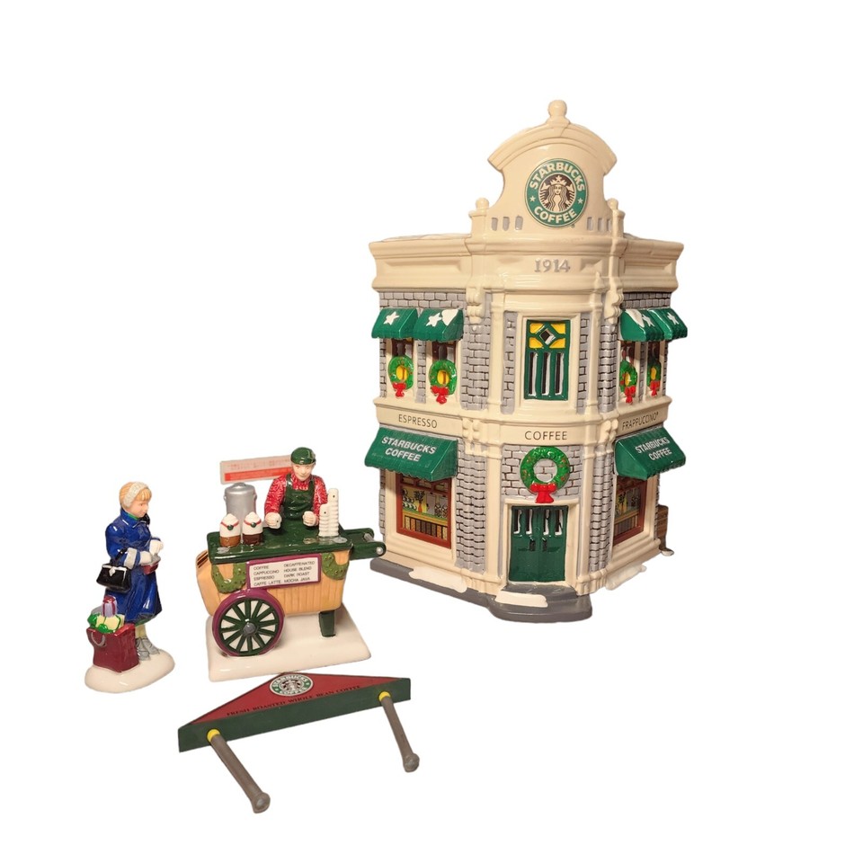 Starbucks Coffee Set RARE Vintage Snow Village Dept 56 and Coffee Cart