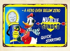 Donald Duck Nu Blue Sunoco ad metal tin sign home garden wall hanging