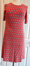 M&S Collection Ladies Red Floral Stretch Jersey Dress Size 8. Short Sleeves. NEW