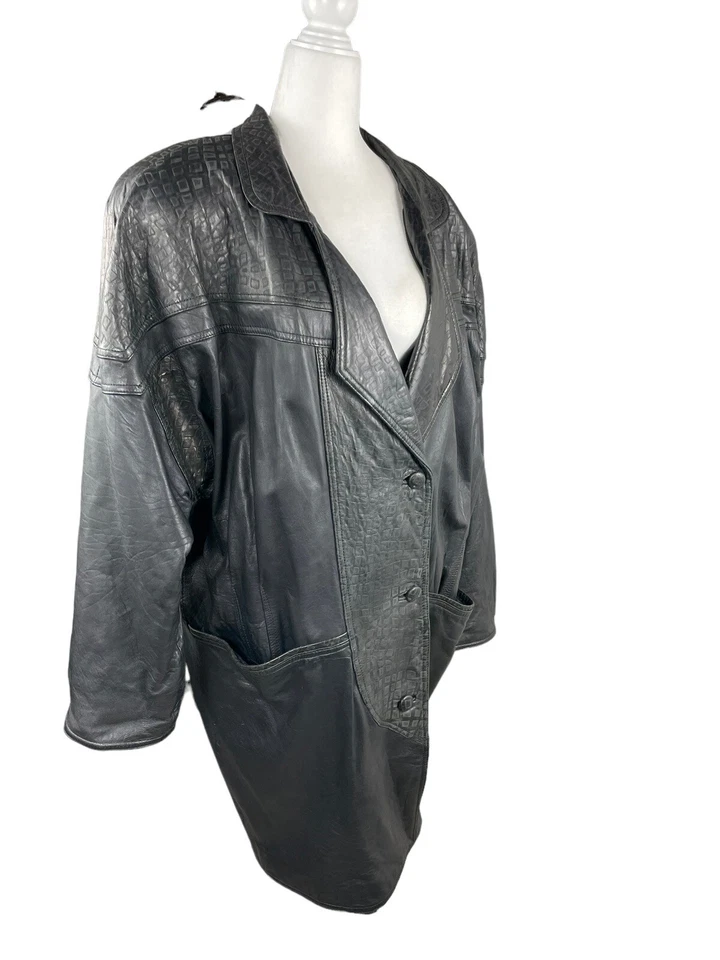 Gabardina de Colección Avanti para Mujer Talla M Negra Cuero Genuino Sobre Abrigo Chaqueta Forrada Foto 3 de 4