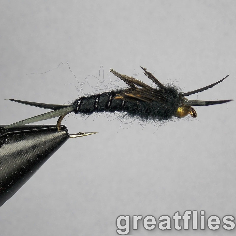 1 dozen (12) - Kaufmann's Stonefly Nymph - BLACK - Bead Head