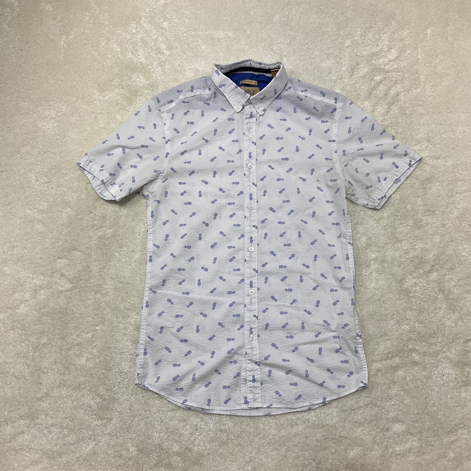 Joe Joseph Abboud Mens Size S Slim Pineapple Print Short Sleeve Button Up Shirt