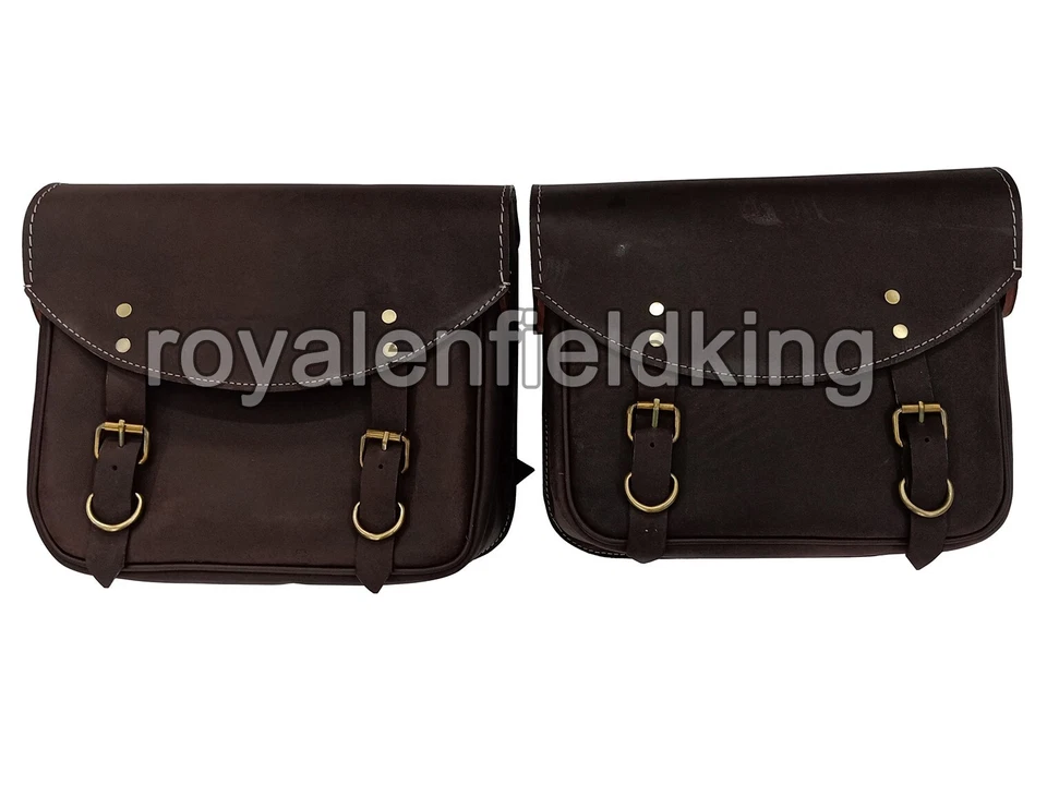 For Royal Enfield Bear 650 Rusty Brown Leather Pannier Bags & Saddle Stays - Image 2 of 4