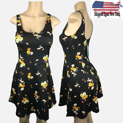 Sleeveless H&M Divided Black Floral Dress Printed Mini Dress A Line Skater Dress