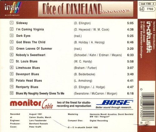 Dice of Dixieland - Sideways - 1991 Inak 1709, Import CD - Picture 2 of 2