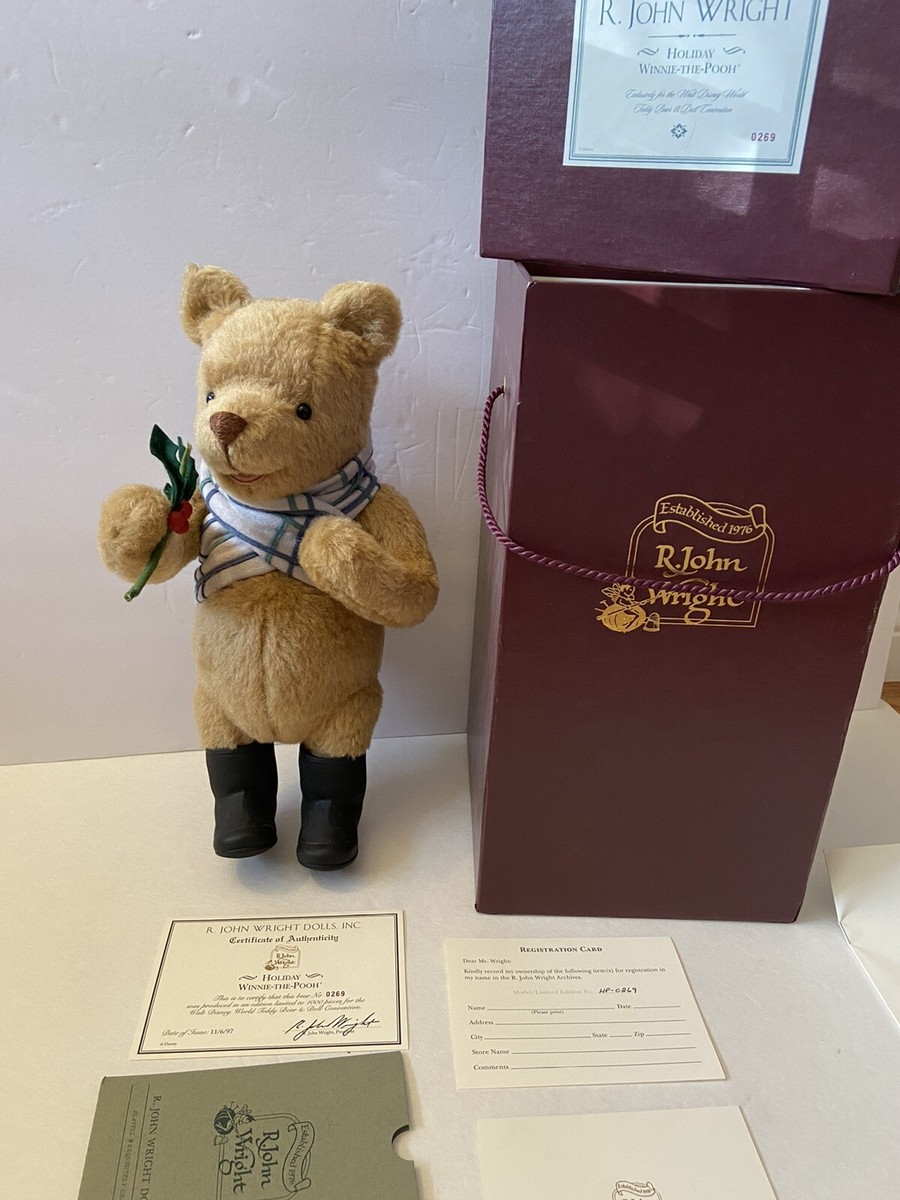 NEW R John Wright Holiday Pooh Walt Disney World Doll & Bear