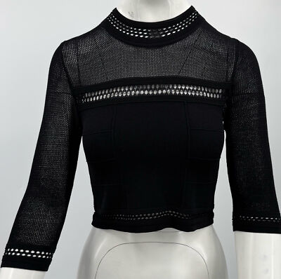 Alexis black crop knit mesh 3/4 sleeve top size S