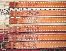 Vintage Western C M Co Buckstitch Inlay Leather Belts 6 pc Size 26 NEW