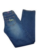 VTG Lilly Pulitzer Womens Jeans Sz 6 Blue Medium Wash Embroidered Pockets Pants