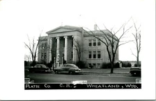 RPPC  Platte County Court House Wheatland WY Street View Cars Postcard T12