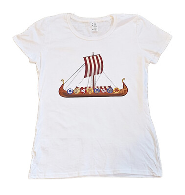 Viking Ship T-Shirt Womens White Size S-XL