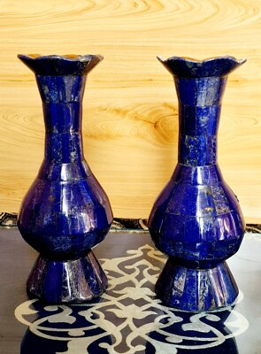 2400 gm Handcrafted High Quality Lapis Lazuli Pair Flower Vases from Afghanistan