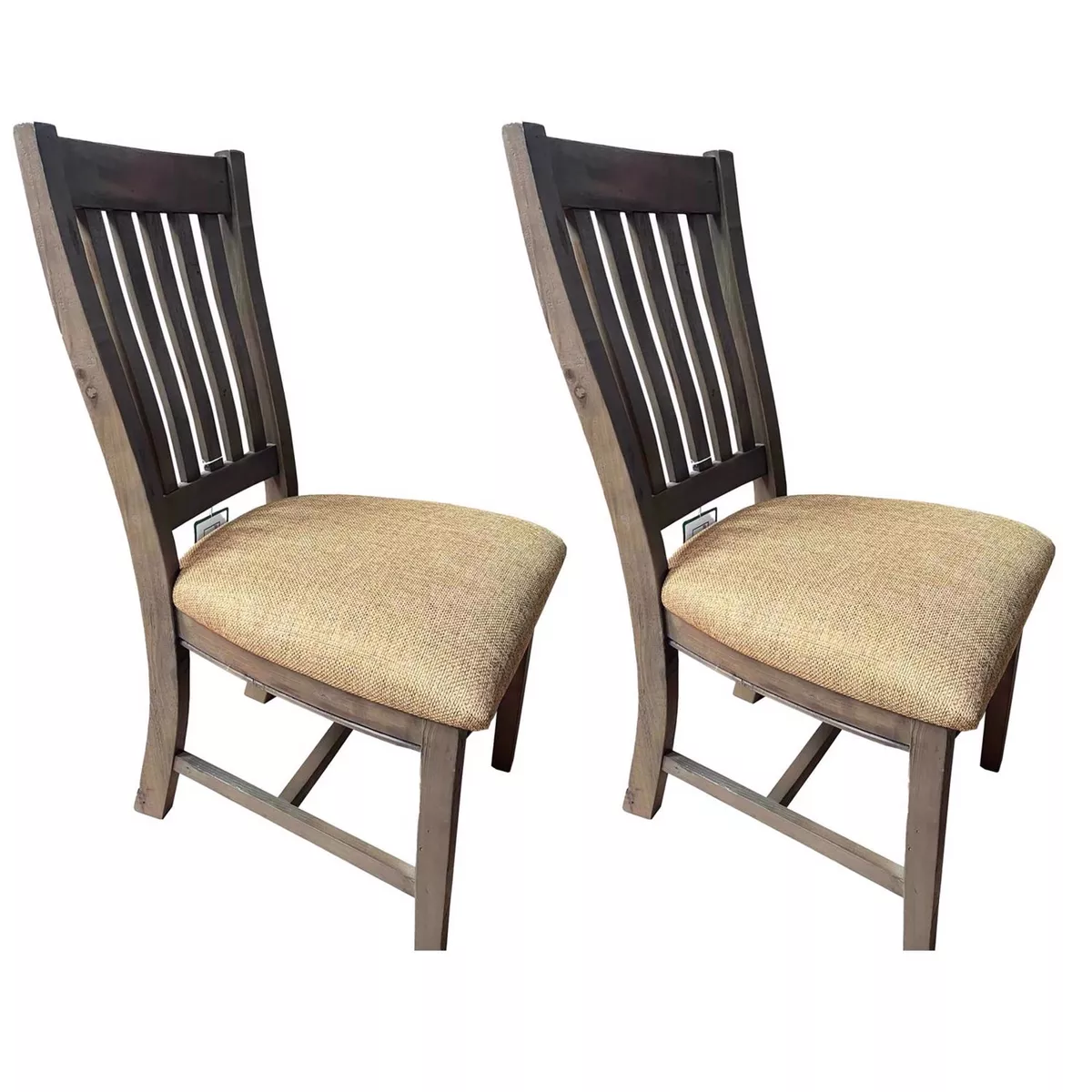 Assembled Pair of Kitchen Dining Chairs Pine Fabric Seat Slat Back