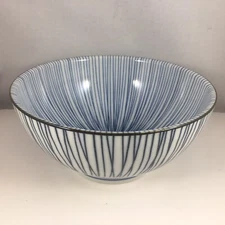 Japanese Noodle Soup Donburi Rice Bowl 7.25"D Porcelain Blue Tokusa JAPAN MADE