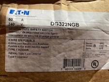 Eaton DG322NGB Fusible General Duty Safety Switch 60A 240VAC 3-Phase/Pole 4-Wire