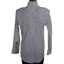 Roar Y2K Tribal Wings Embroidered White on White Button Up Shirt Mens XL grunge