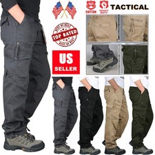 US Men's Cargo Pants Cotton Work Pant Elastic Waist Trousers Outdoor Pants