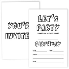 Let's Party Invitation Cards For Girls Boys kids, Black and White Birthday Pa...
