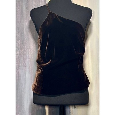 Ann Taylor Silk Blend Velvet One Shoulder Top Brown Asymmetrical Cocktail Sz 6