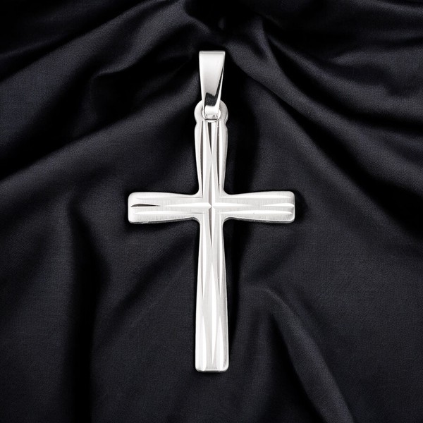 AnhäNger Kreuz 585 Gold WeißGold Teil Matt KreuzanhäNger WeißGoldkreuz-image