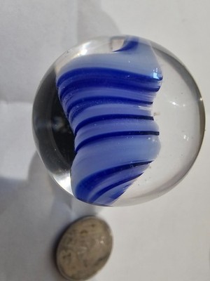 Large ~1.5'' Art Glass Marble Cobalt Blue White Swirl Vortex - Minor Chips