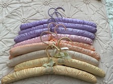 Vtg 9 Satin Padded Clothes Hangers Pastel MULTI COLORS Used