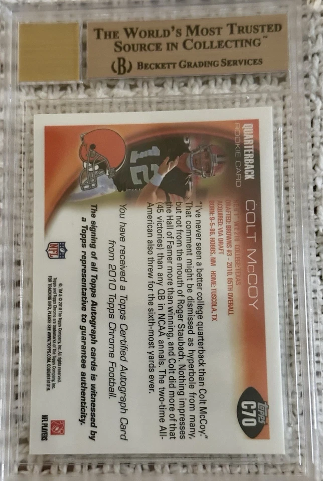 2010 Topps Chrome Colt McCoy Rookie Autograph #C70. BGS 9.5 GEM MINT & 10 - Image 2 of 4