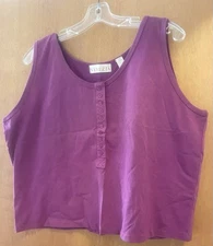 Venezia Women’s Shirt 18/20 Henley Sleeveless Tank Cropped Buttons Purple Vtg