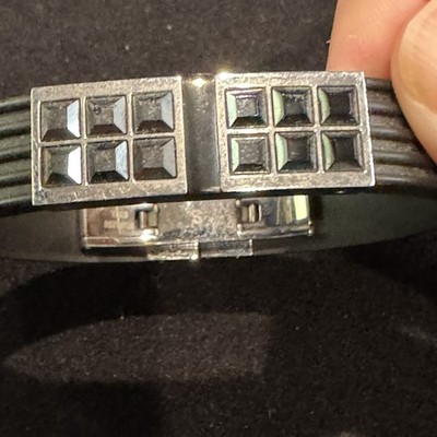 Swarovski Men's Black Bracelet - Stainless Steel & Rubber, Square Design