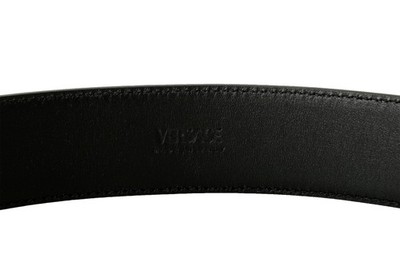 Versace Black 100 Leather Light Gold Medusa Head Buckle Belt  display picture 1