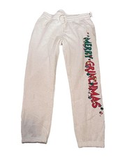 The Grinch Christmas Graphic Joggers Fleece Sweatpants Oatmeal Adult Large Seuss