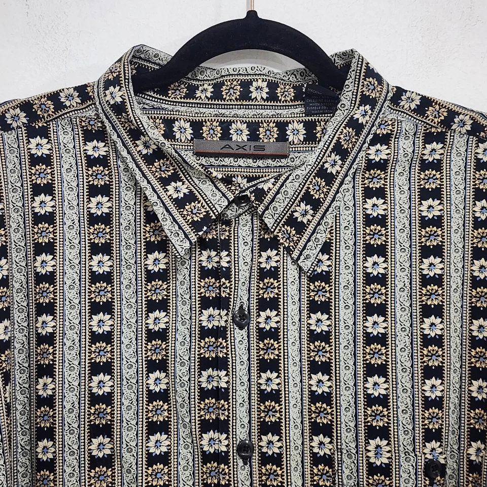 Axis Long Sleeve Geometric Print Shirt Button-front Long Sleeve Mens 3XT - Image 2 of 4