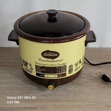 Vg Sunbeam Crockmaster 5 Quart Crock Pot Slow Cooker Amber Glass Lid Read