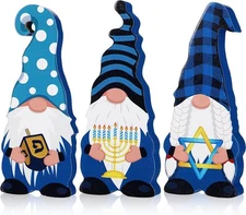 Remerry 3x Hanukkah Gnomes Wooden Signs Chanukah Table Centerpieces Holiday Deco