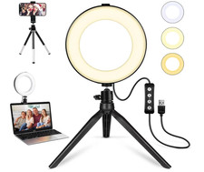 Anillo de luz LED 2 en 1 de 6" con tr pode y abrazadera para videos y maquillaje