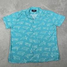 Chubbies Shirt Mens XL Hawaiian Turtles Short Sleeve Button Up Blue Rayon Beach