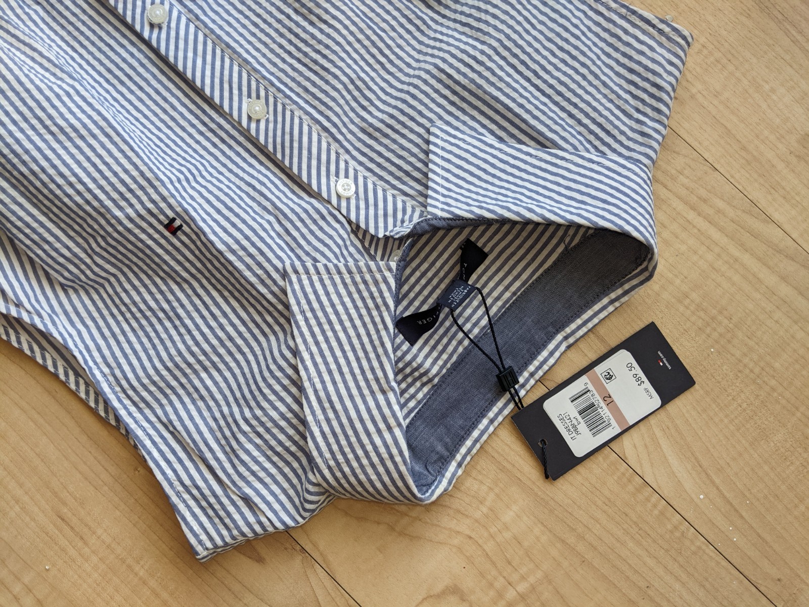 NWT Tommy Hilfiger seersucker sleeveless dress 12 blue &whit thumbnail 6