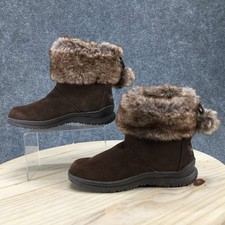 Minnetonka Boots Womens 7 M Somerville Faux Fur Cuff Winter Bootie Brown Suede