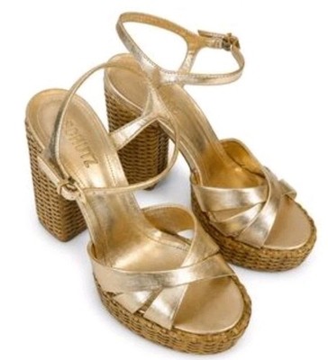 Women's Schutz Keefa Straw Sandal Size 8B Gold/Straw in original 
