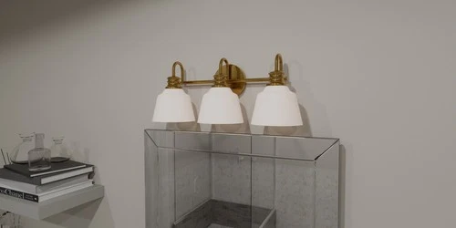Aged Brass Three Light Bath from the Hinton Collection - Picture 7 of 7