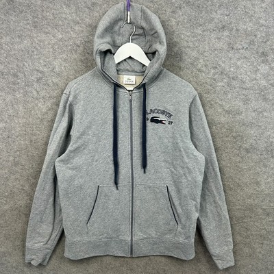 Lacoste Hoodie Herren Large Grau Sport Full Zip Kroko Logo 1927 Sweatshirt Top