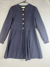 Boden Navy Long Sleeve Relaxed Knit Mini Dress 6R Nautical Gold Buttons