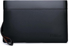 Borsello Pochette Uomo in Pelle Sintetica Nero, Borsetta Con Fessura per Carte